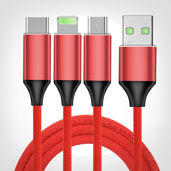 布藝編織一拖三數據線